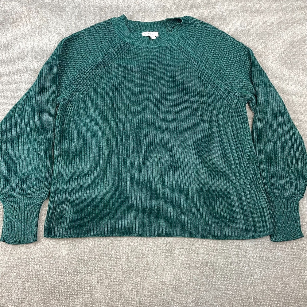 Jessica Simpson Sweater Womens Large Green Knit Crew Neck Raglan Sleeve Pullover